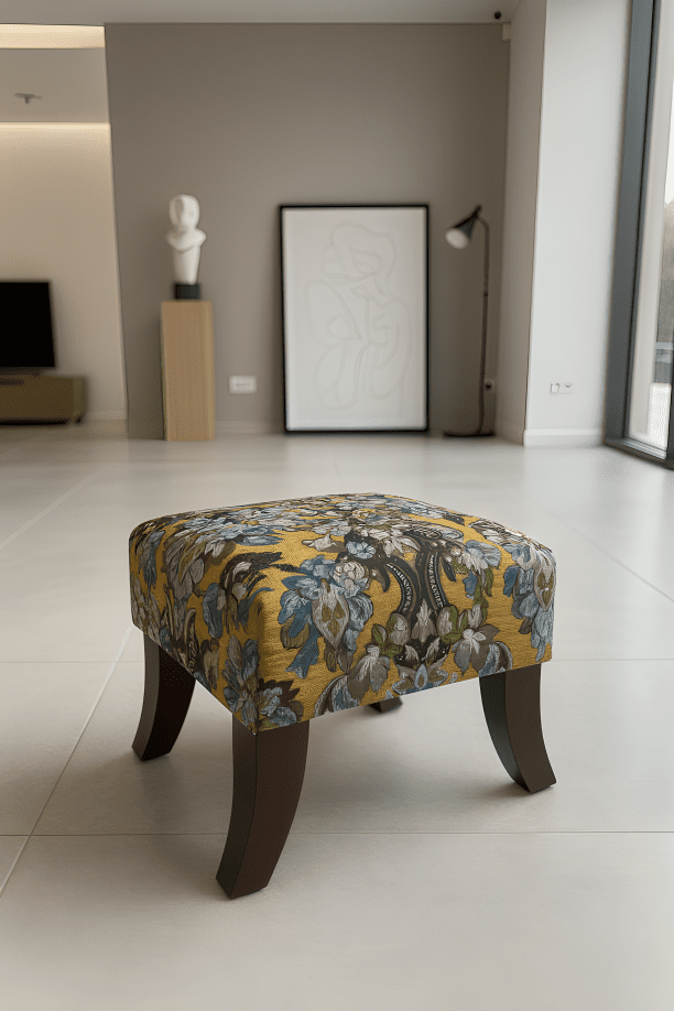PREMIUM MUSTARD FOLD FLORAL FOOTSTOOL POUFFE FOOTREST TABLE - ISTOOLS