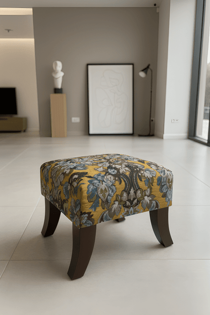 PREMIUM MUSTARD FOLD FLORAL FOOTSTOOL POUFFE FOOTREST TABLE - ISTOOLS