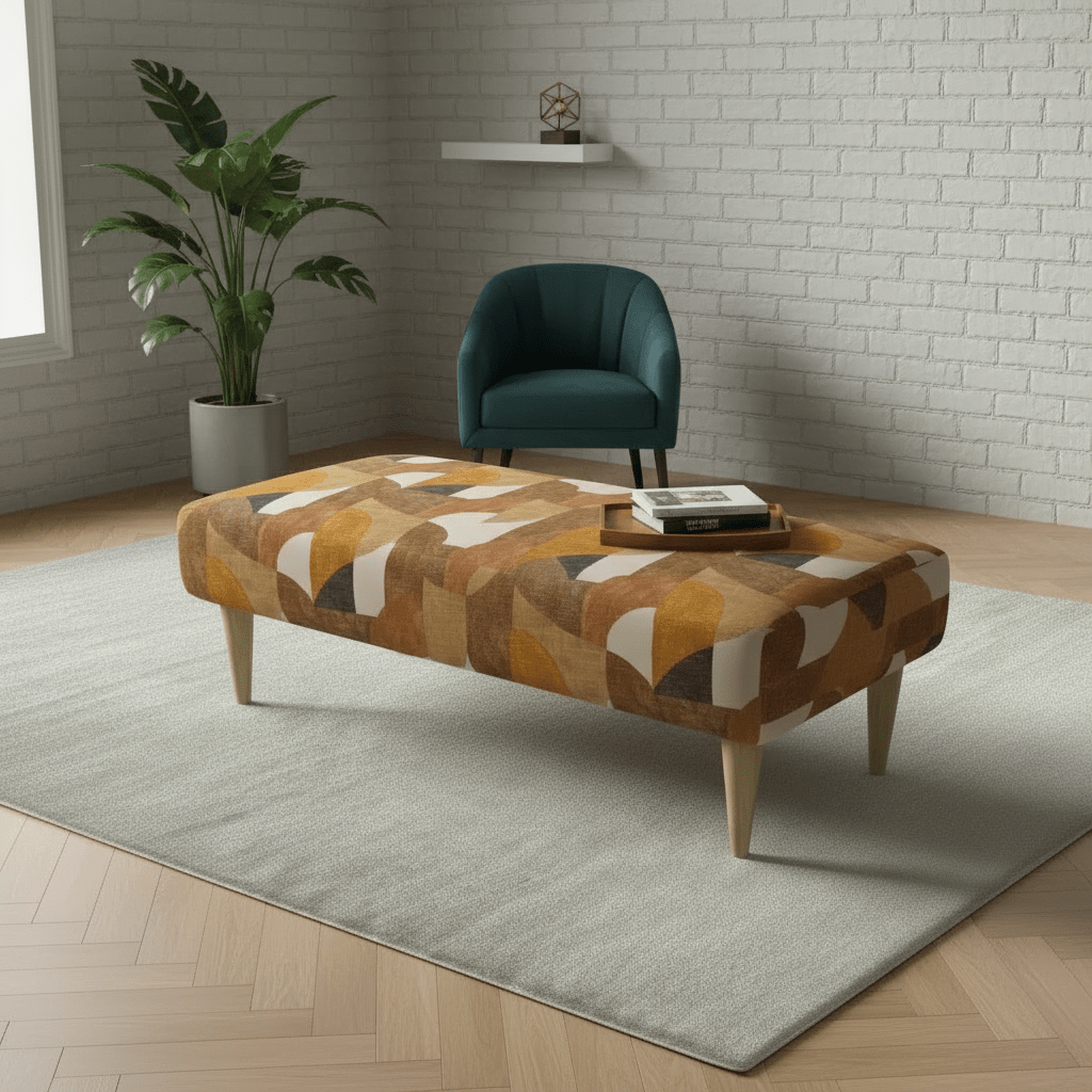 Premium Non - Storage Ottoman Bench – Solid Wood, Artistic Designer Fabric - ISTOOLS