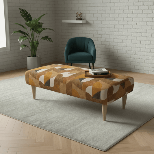 Premium Non - Storage Ottoman Bench – Solid Wood, Artistic Designer Fabric - ISTOOLS