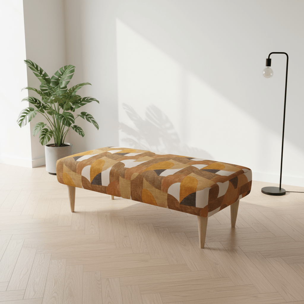 Premium Non - Storage Ottoman Bench – Solid Wood, Artistic Designer Fabric - ISTOOLS