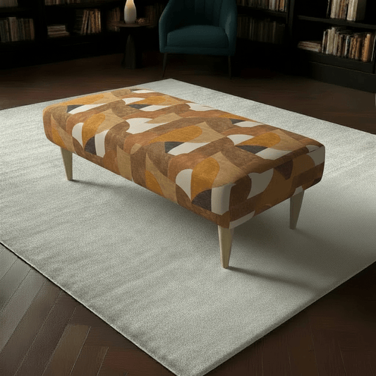 Premium Non - Storage Ottoman Bench – Solid Wood, Artistic Designer Fabric - ISTOOLS