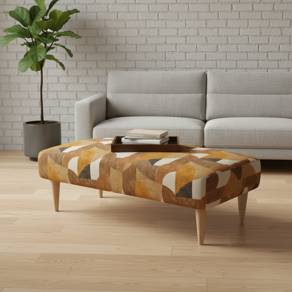 Premium Non - Storage Ottoman Bench – Solid Wood, Artistic Designer Fabric - ISTOOLS