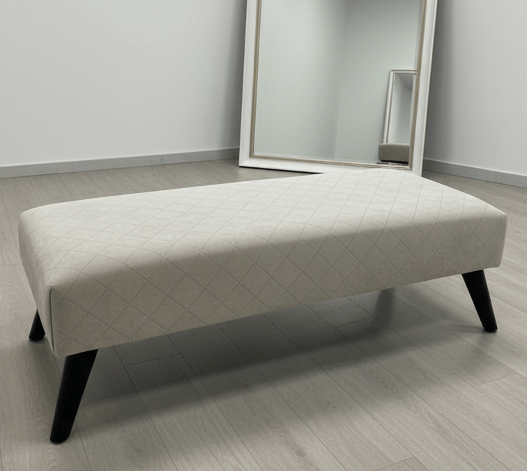 Premium off white creamy stitched design plain lid footstool bench or coffee table - ISTOOLS