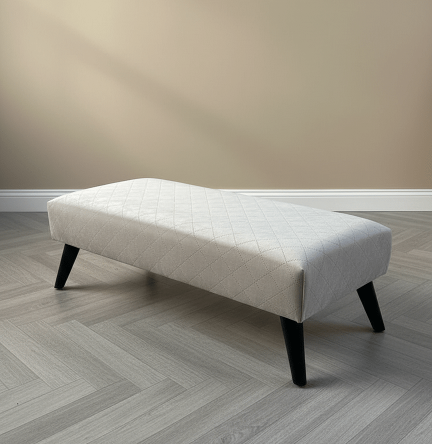 Premium off white creamy stitched design plain lid footstool bench or coffee table - ISTOOLS