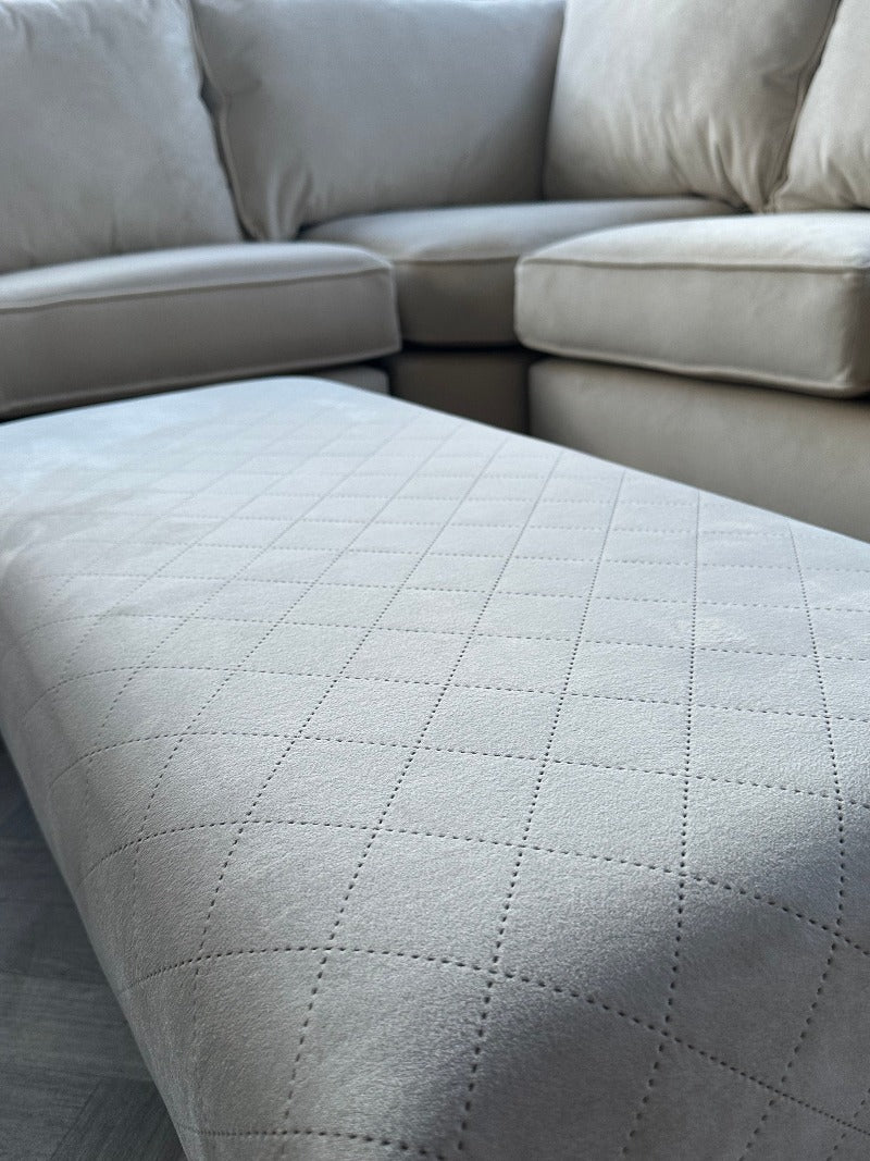 Premium off white creamy stitched design plain lid footstool bench or coffee table - ISTOOLS