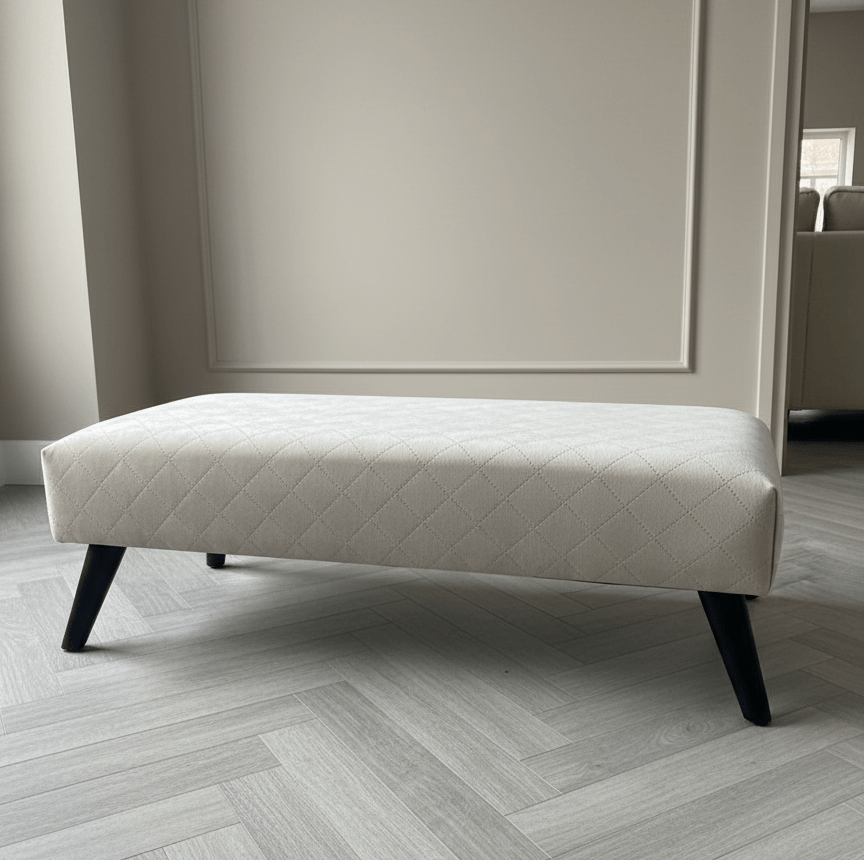Premium off white creamy stitched design plain lid footstool bench or coffee table - ISTOOLS