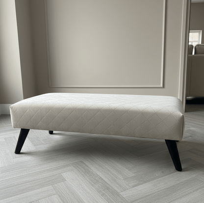 Premium off white creamy stitched design plain lid footstool bench or coffee table - ISTOOLS