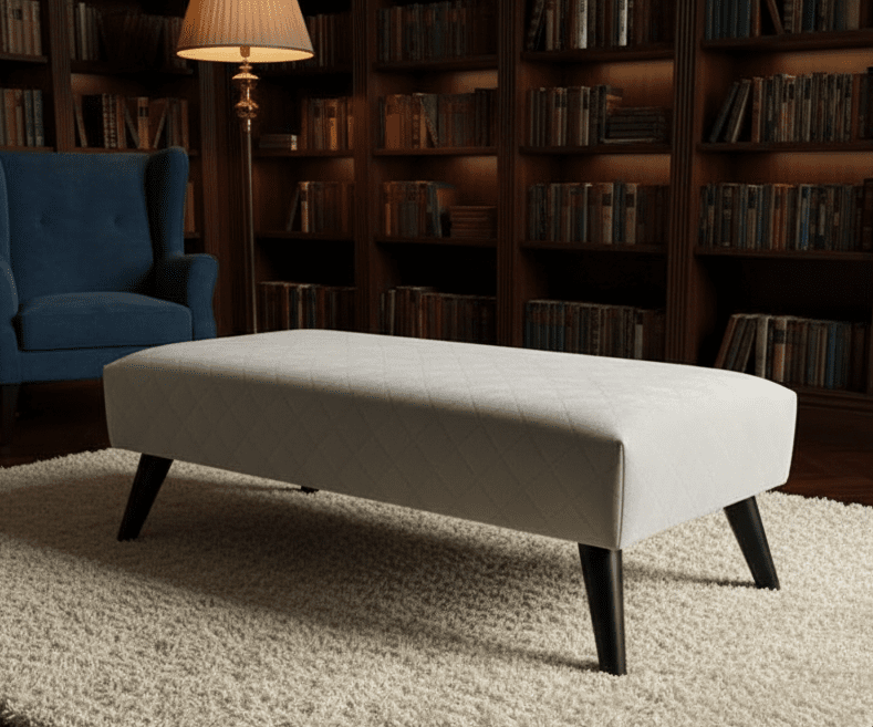 Creamy off-white stitched footstool bench with hidden storage UK - ISTOOLS