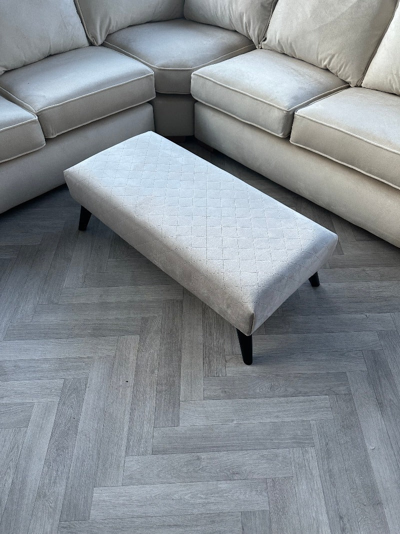 Premium off white creamy stitched design plain lid footstool bench or coffee table - ISTOOLS