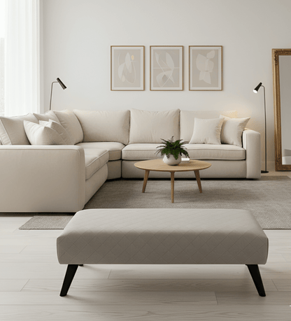 Premium off white creamy stitched design plain lid footstool bench or coffee table - ISTOOLS