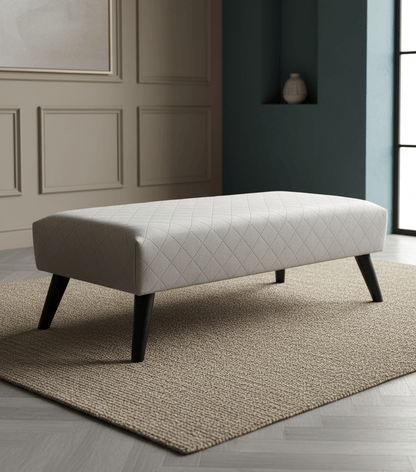 Premium off white creamy stitched design plain lid footstool bench or coffee table - ISTOOLS