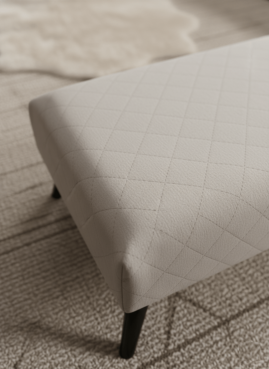 Premium off white creamy stitched design plain lid footstool bench or coffee table - ISTOOLS