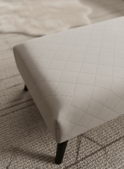 Premium off white creamy stitched design plain lid footstool bench or coffee table - ISTOOLS