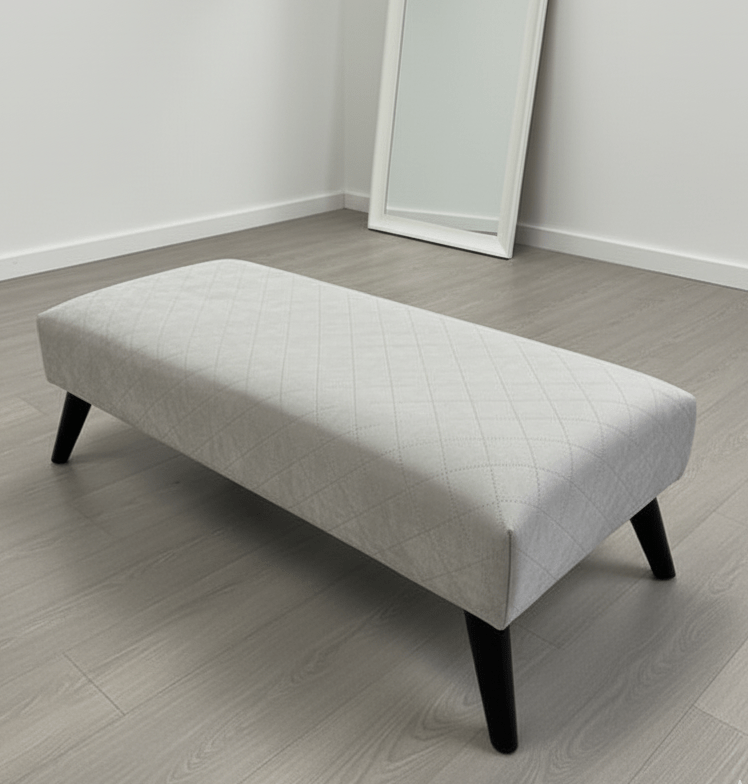 Hidden storage inside off-white footstool bench with lid  - ISTOOLS
