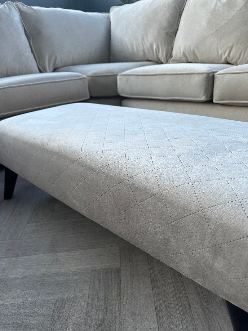 Premium off white creamy stitched design plain lid footstool bench or coffee table - ISTOOLS