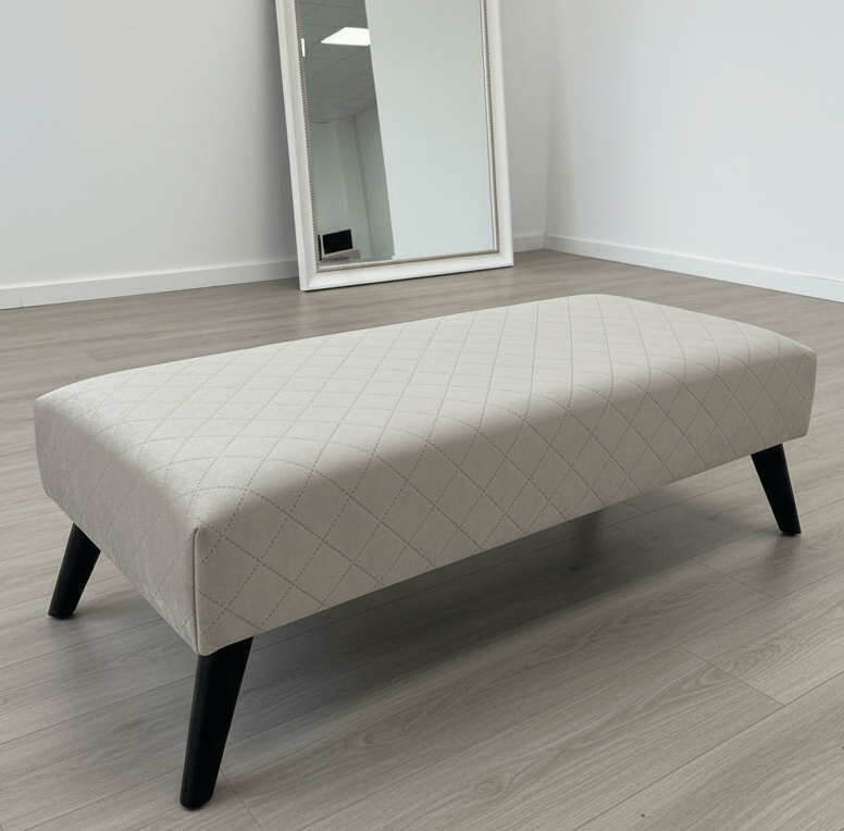 Premium off white creamy stitched design plain lid footstool bench or coffee table - ISTOOLS