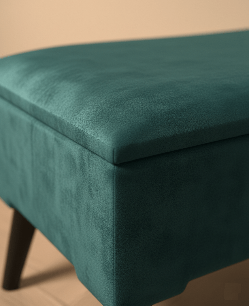 Spacious storage ottoman seat in opal green fabric - ISTOOLS