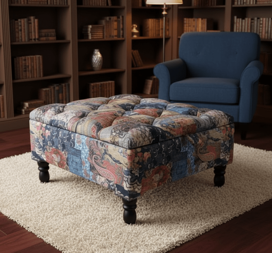 Premium handmade damask multicolour storage ottoman bench UK - ISTOOLS