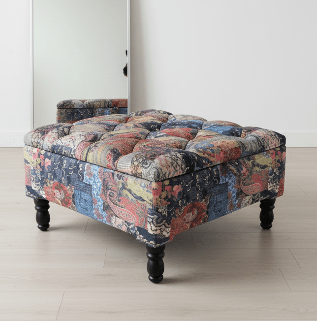 PREMIUM Ottoman storage square Demask multicolour - ISTOOLS