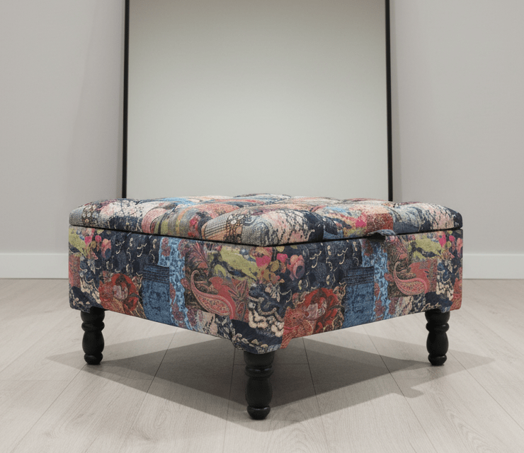 PREMIUM Ottoman storage square Demask multicolour - ISTOOLS