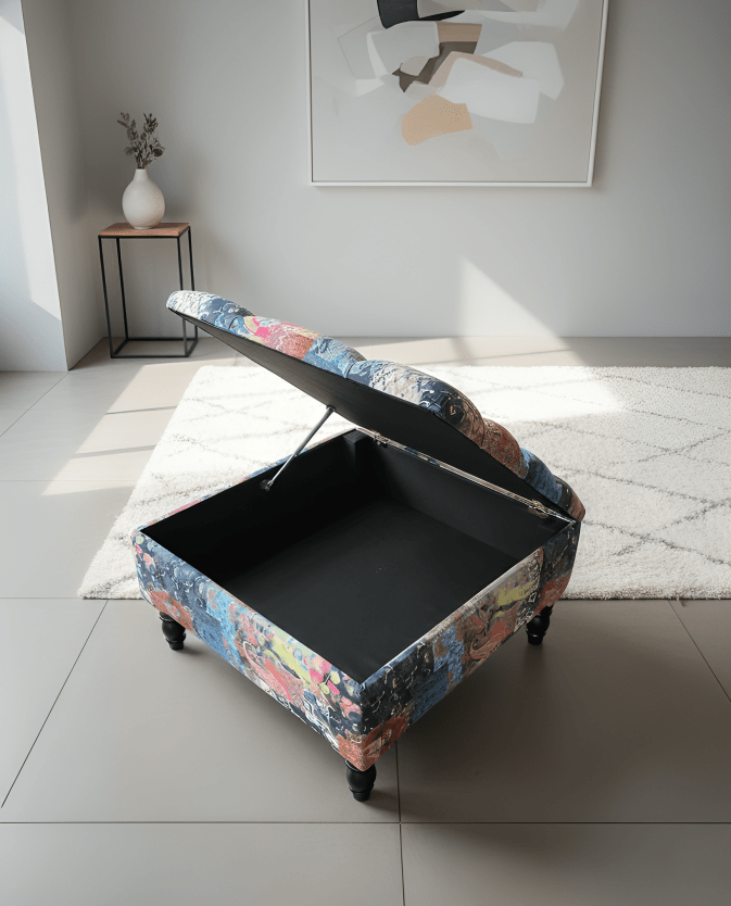 PREMIUM Ottoman storage square Demask multicolour - ISTOOLS