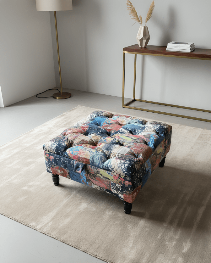 PREMIUM Ottoman storage square Demask multicolour - ISTOOLS