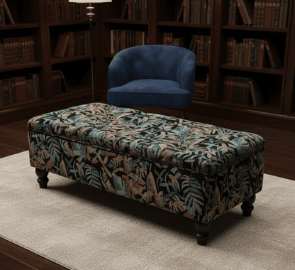 PREMIUM Ottoman with Storage | Patterned Floral Footstool Pouffe| Dark Leaf coffee Table - ISTOOLS
