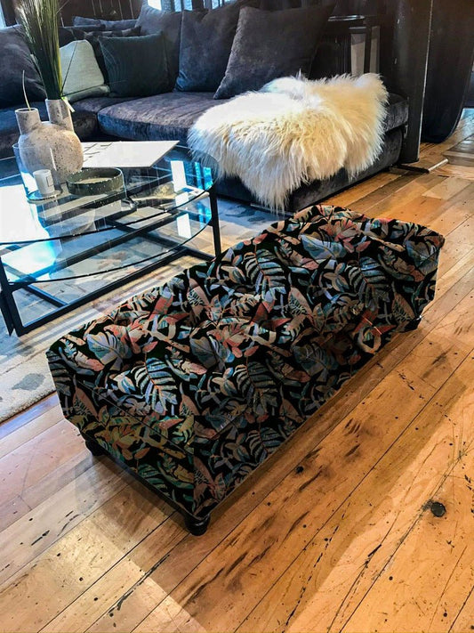 PREMIUM Ottoman with Storage | Patterned Floral Footstool Pouffe| Dark Leaf coffee Table - ISTOOLS