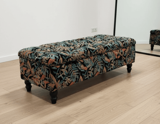 PREMIUM Ottoman with Storage | Patterned Floral Footstool Pouffe| Dark Leaf coffee Table - ISTOOLS