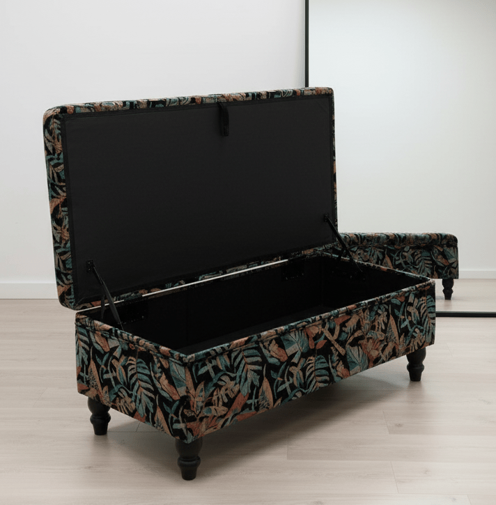 PREMIUM Ottoman with Storage | Patterned Floral Footstool Pouffe| Dark Leaf coffee Table - ISTOOLS