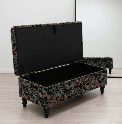 PREMIUM Ottoman with Storage | Patterned Floral Footstool Pouffe| Dark Leaf coffee Table - ISTOOLS
