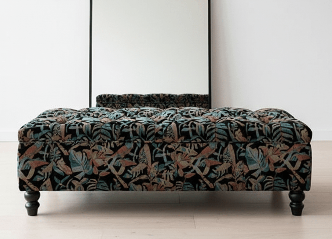 PREMIUM Ottoman with Storage | Patterned Floral Footstool Pouffe| Dark Leaf coffee Table - ISTOOLS