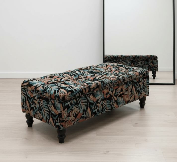 PREMIUM Ottoman with Storage | Patterned Floral Footstool Pouffe| Dark Leaf coffee Table - ISTOOLS