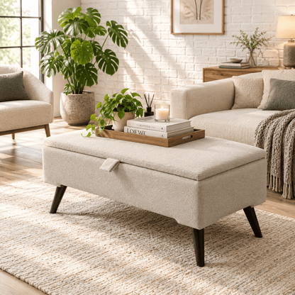Premium Pale Grey Ottoman Storage Bench & Coffee Table – UK Stylish Storage Seat - ISTOOLS