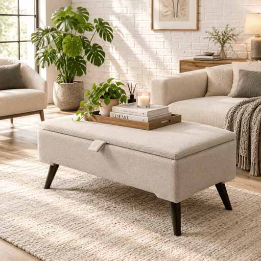 Premium Pale Grey Ottoman Storage Bench & Coffee Table – UK Stylish Storage Seat - ISTOOLS