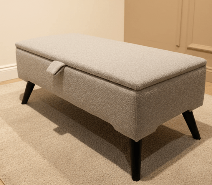 Grey upholstered ottoman storage bench for living room or bedroom - ISTOOLS