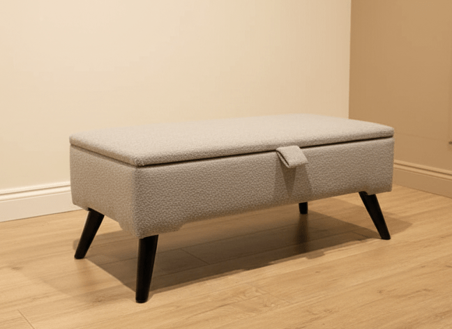 Multi-purpose coffee table and storage bench in pale grey fabric - ISTOOLS