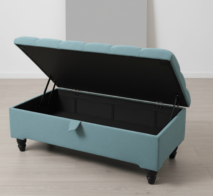 PREMIUM Pastel Blue Cotton Chenille coffee table with storage - ISTOOLS