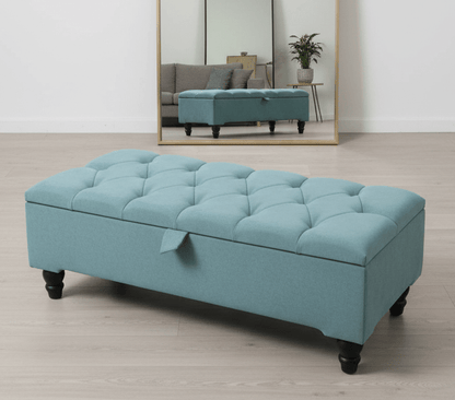PREMIUM Pastel Blue Cotton Chenille coffee table with storage - ISTOOLS