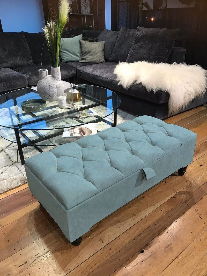PREMIUM Pastel Blue Cotton Chenille coffee table with storage - ISTOOLS