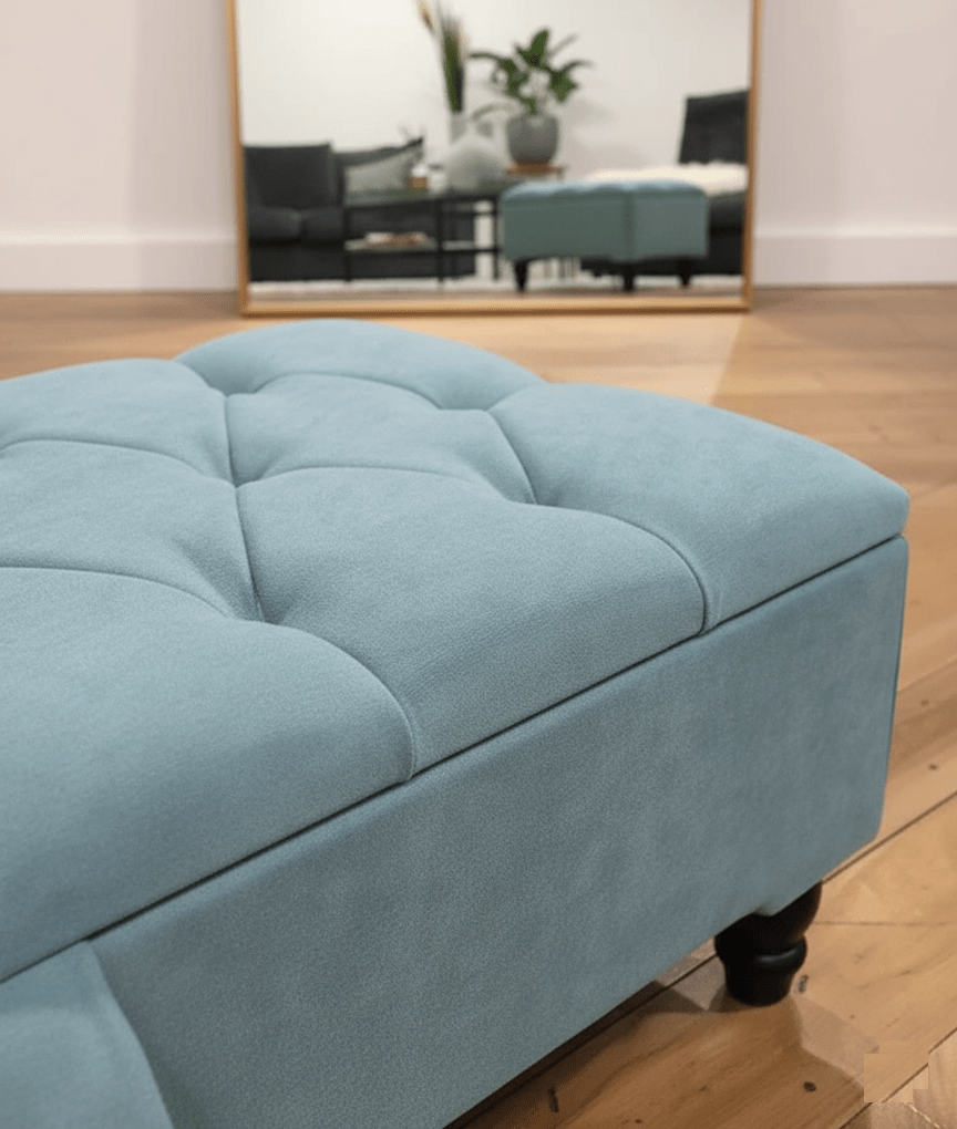 PREMIUM Pastel Blue Cotton Chenille coffee table with storage - ISTOOLS