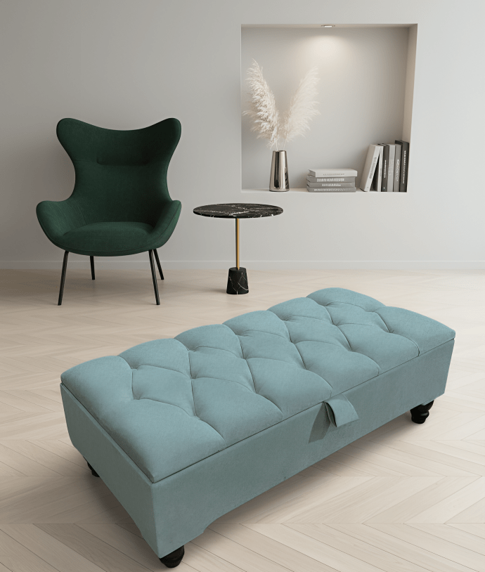 PREMIUM Pastel Blue Cotton Chenille coffee table with storage - ISTOOLS