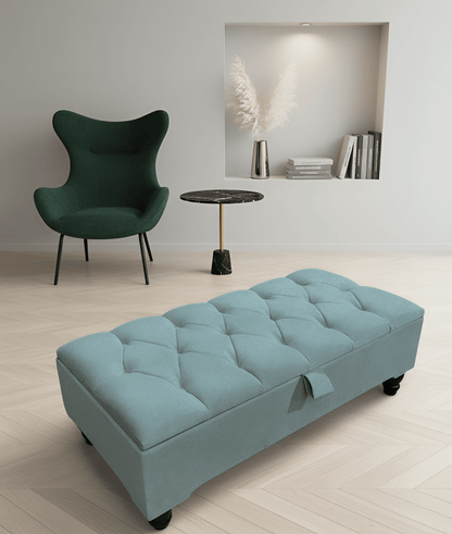 PREMIUM Pastel Blue Cotton Chenille coffee table with storage - ISTOOLS