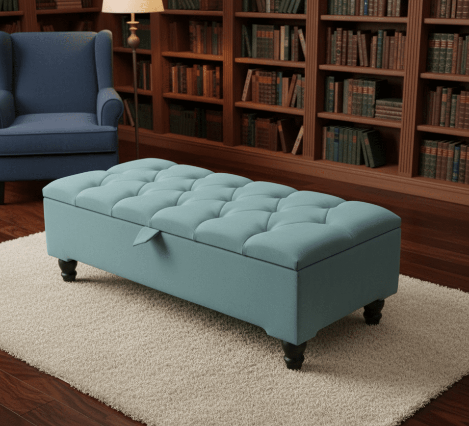 PREMIUM Pastel Blue Cotton Chenille coffee table with storage - ISTOOLS