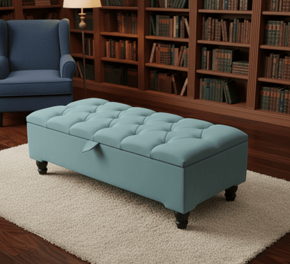 PREMIUM Pastel Blue Cotton Chenille coffee table with storage - ISTOOLS