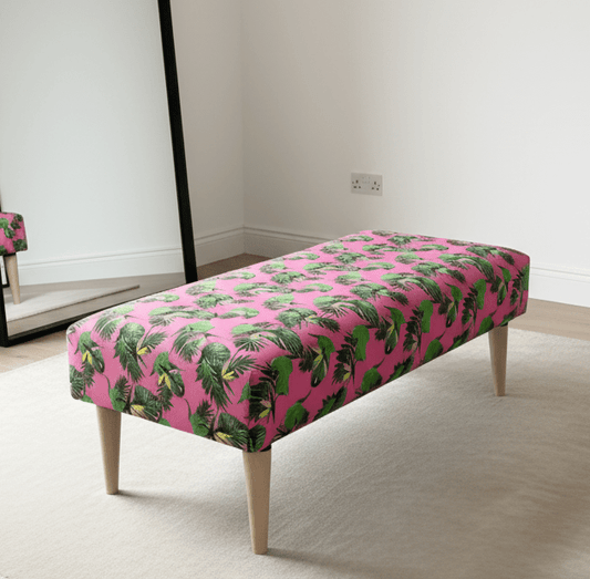 Premium pink floral foostool coffee table, footrest pouffe side table - ISTOOLS