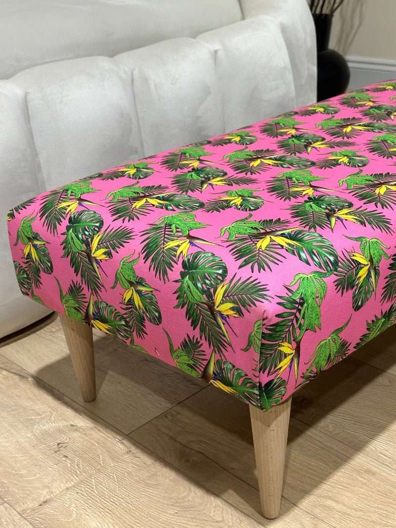 Premium pink floral foostool coffee table, footrest pouffe side table - ISTOOLS