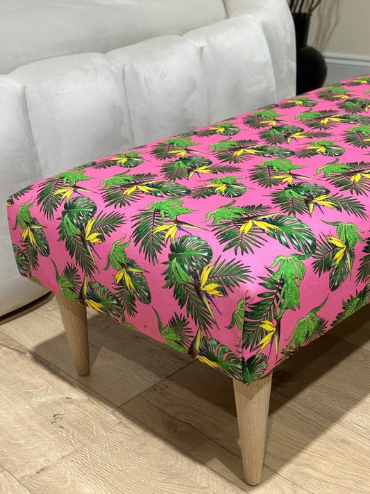Premium pink floral foostool coffee table, footrest pouffe side table - ISTOOLS