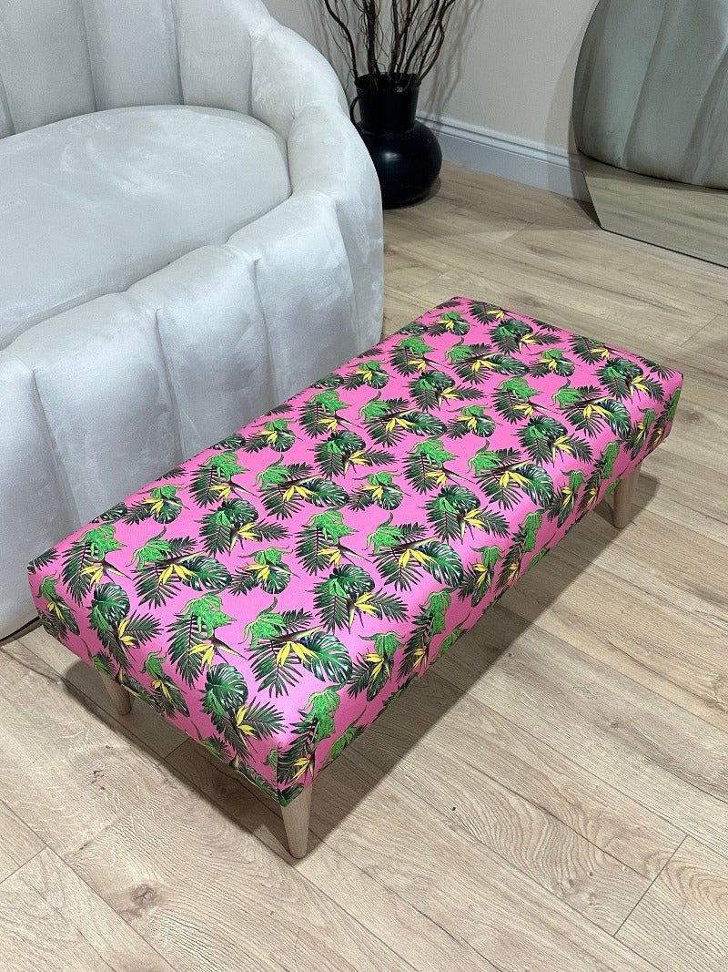 Premium pink floral foostool coffee table, footrest pouffe side table - ISTOOLS